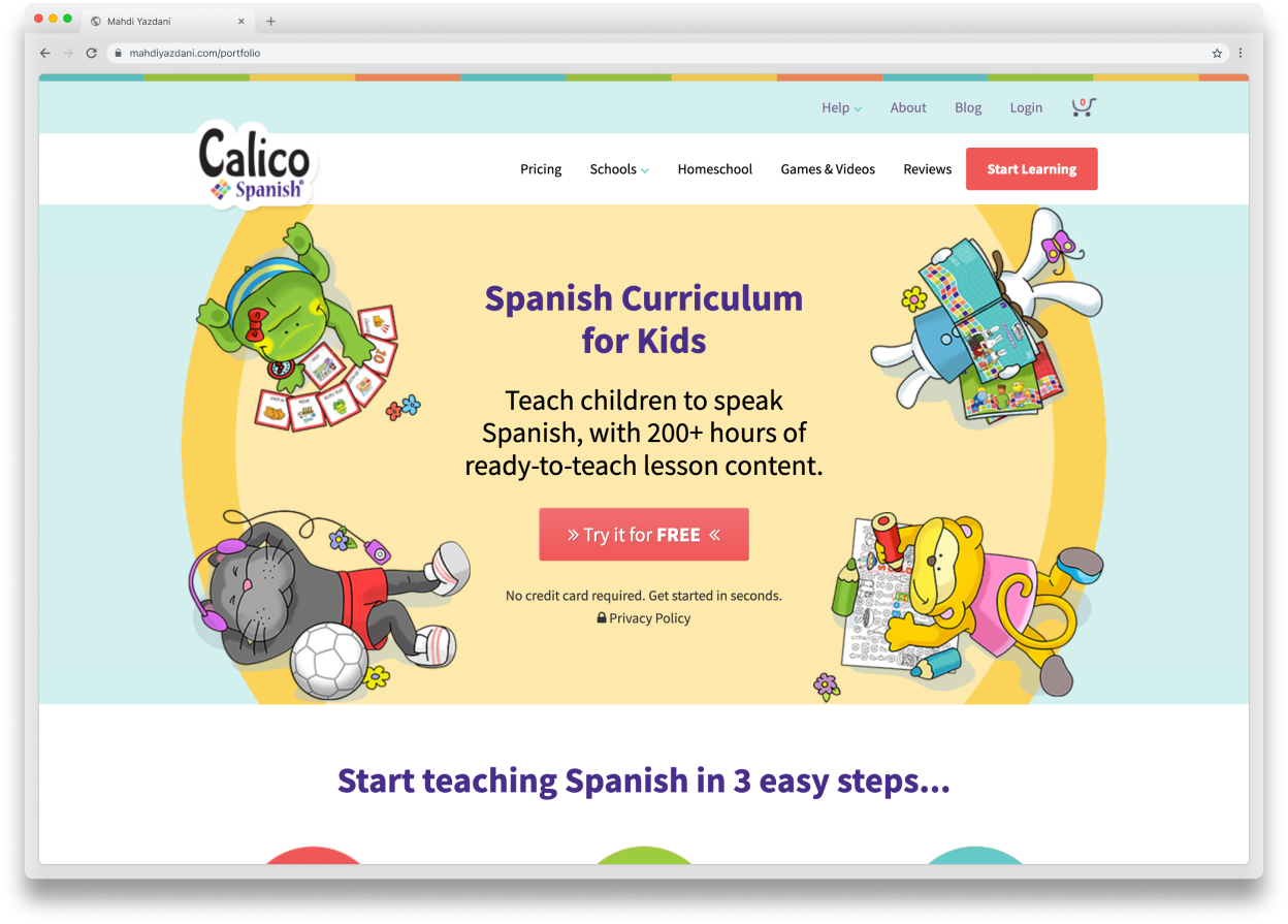 Calico Spanish website screenshot