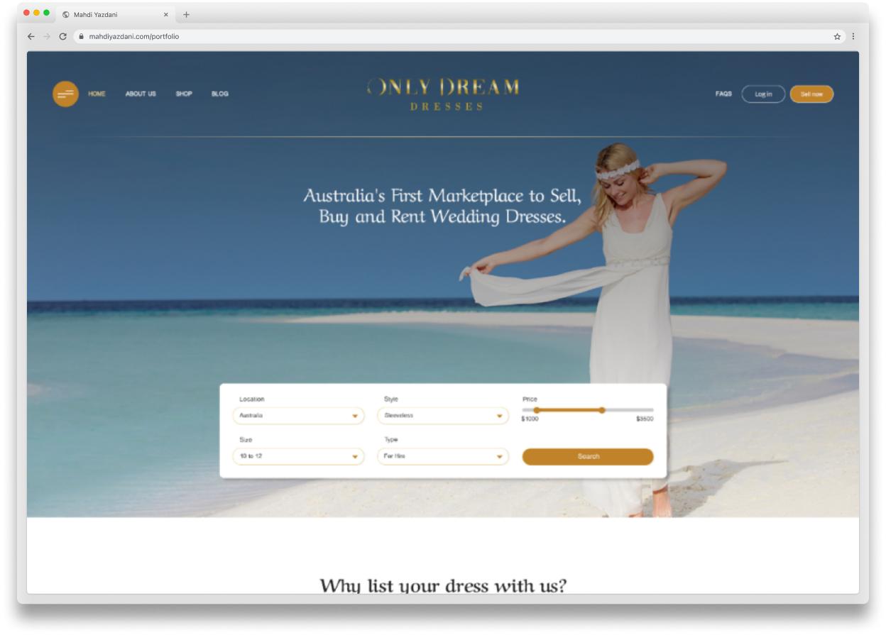 Only Dream Dresses website screenshot