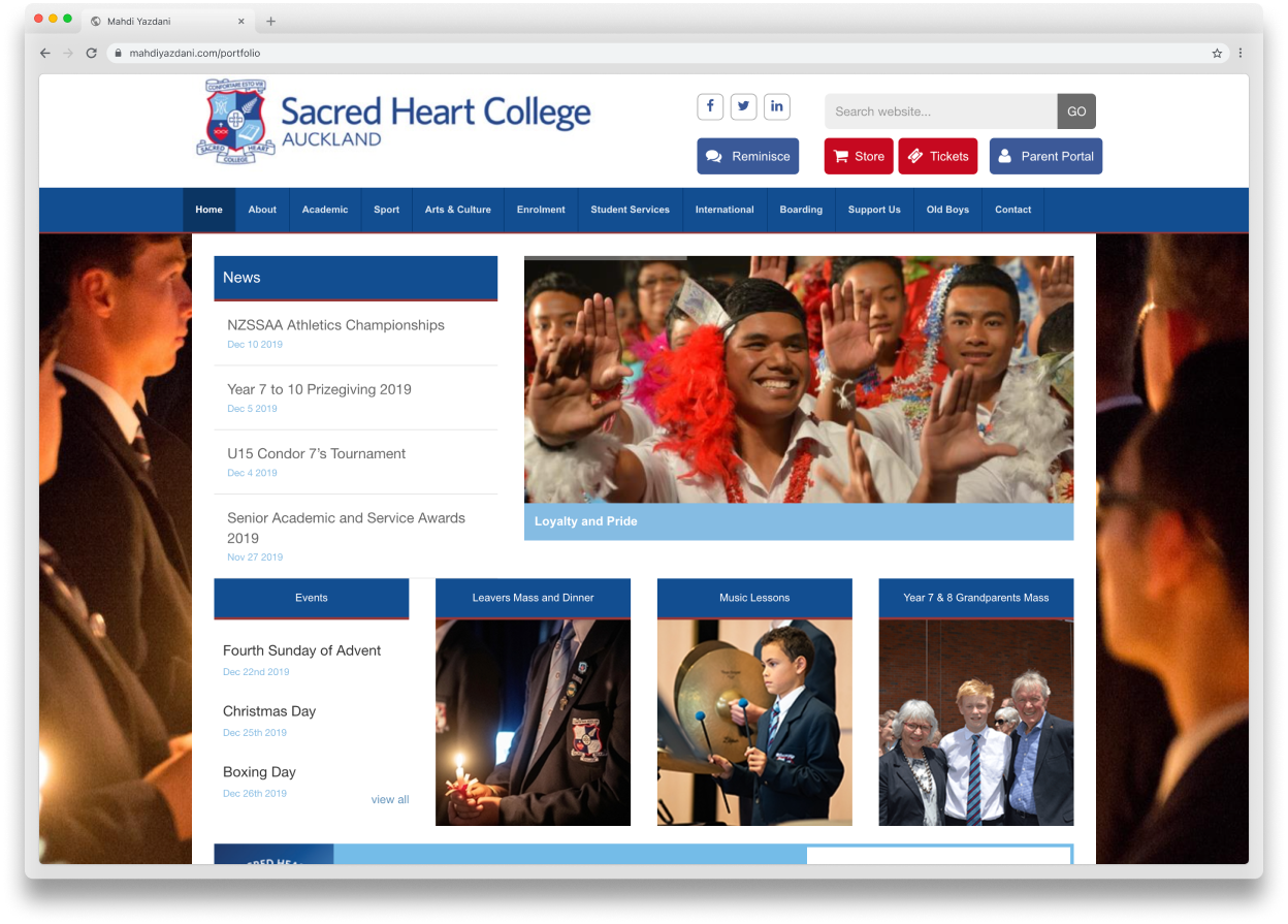 Sacred Heart website screenshot